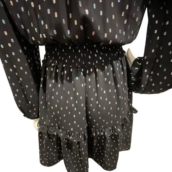 Anthropologie Current Air Black Iridescent Dot Ruffled Mini Dress Size XS - Picture 8 of 16